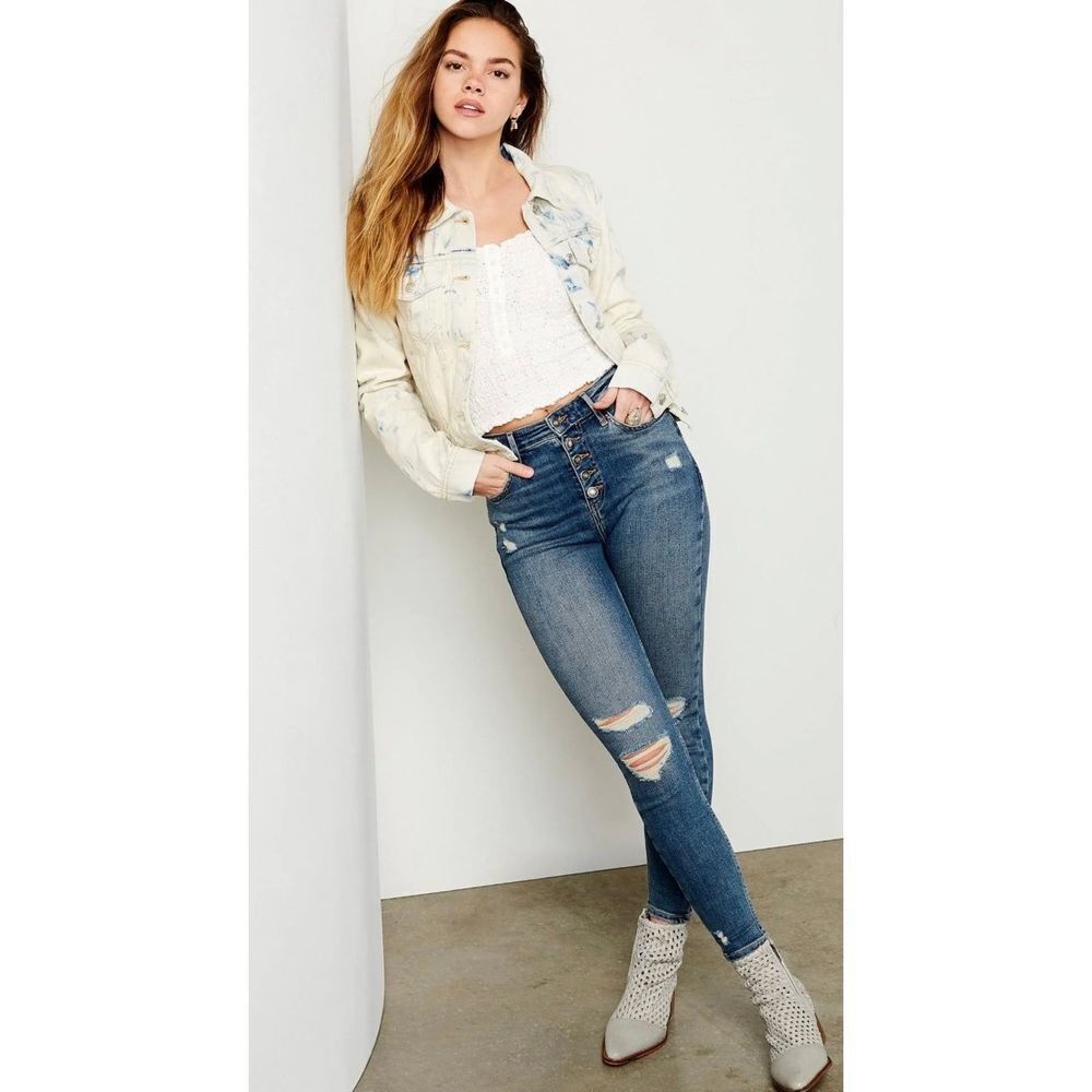 We the Free People FP Sabrina Super Skinny Jeans Buttonfly Distressed 25 NWT